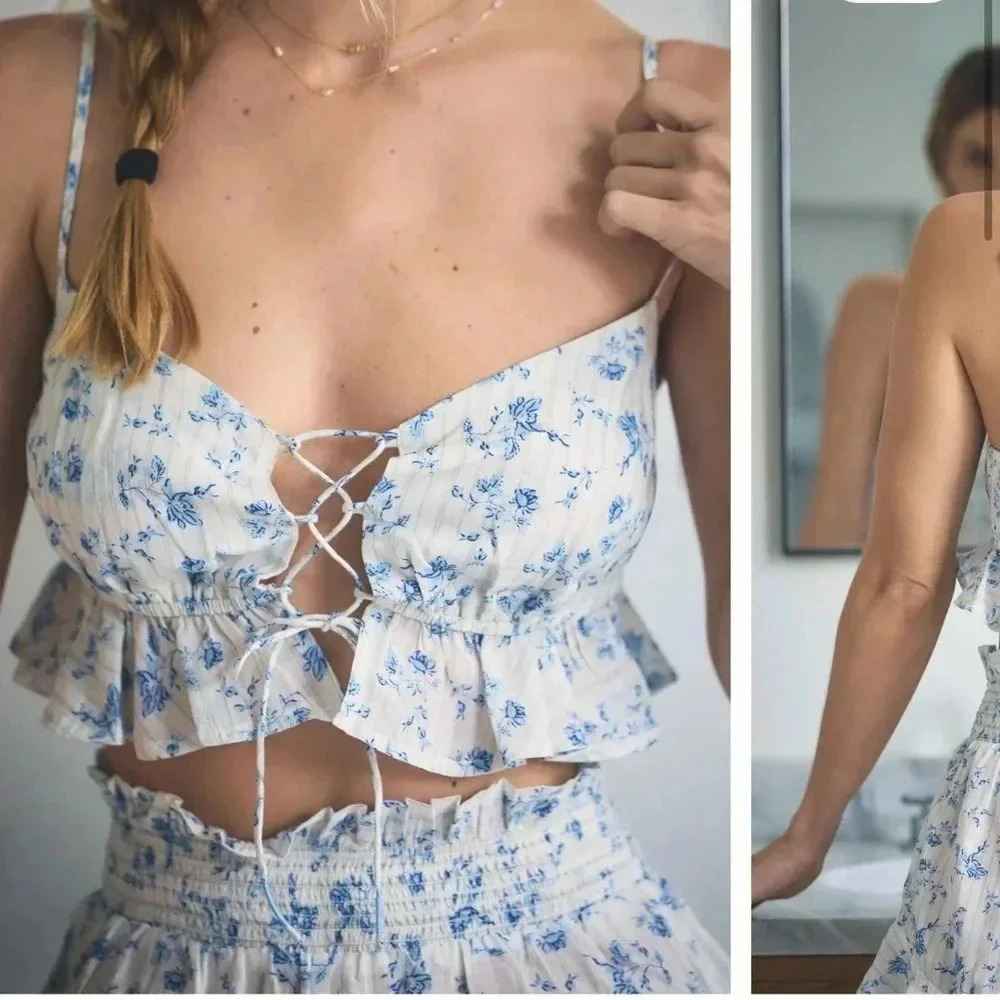 Anthropologie Floral Tie-Front Bralette